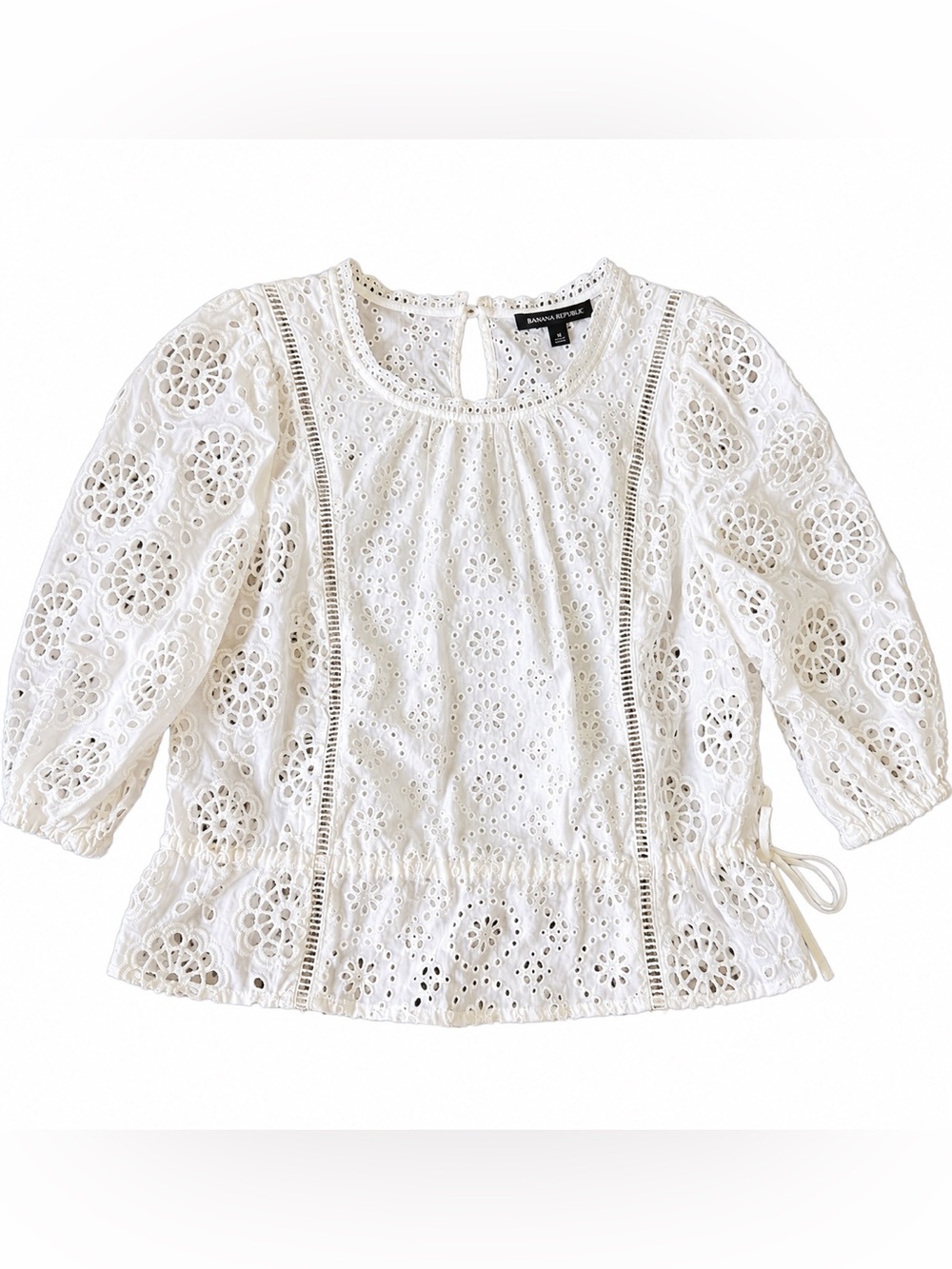 Banana Republic White Eyelet Lace Peasant Blouse
